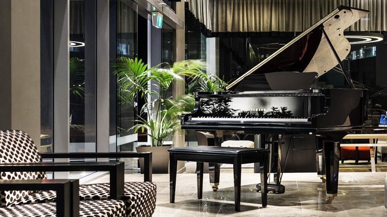 The grand piano in the lobby of Fraser Suites, Perth
